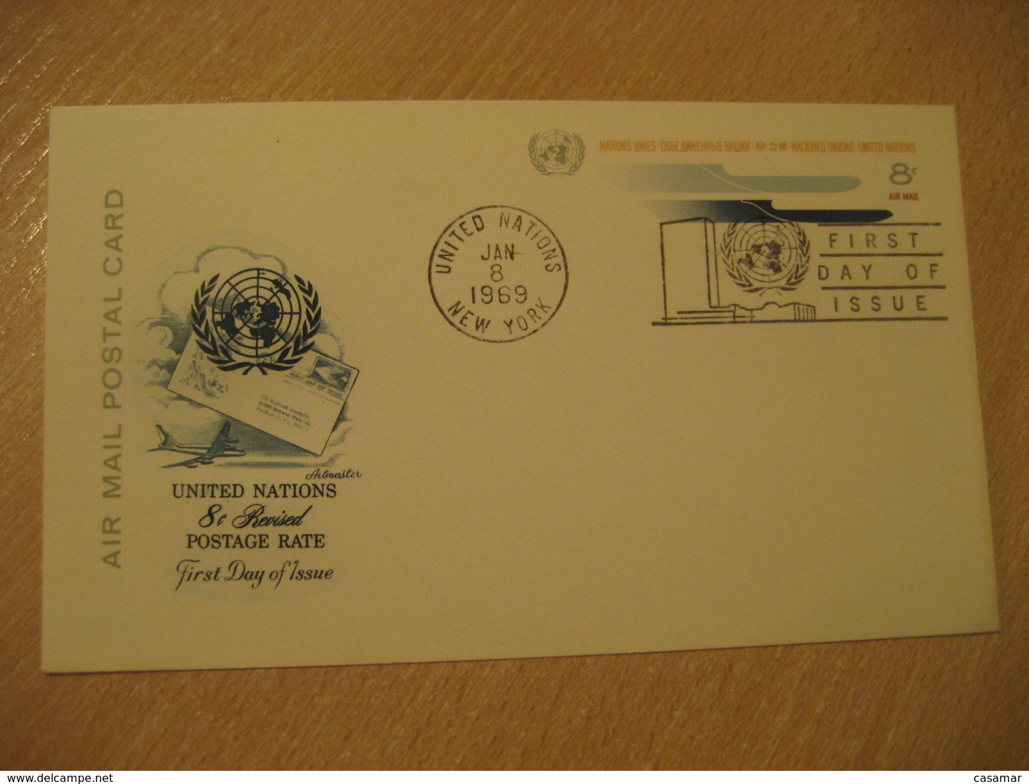 NEW YORK 1969 8c Air Mail FD Postal Stationery Card United Nations UN USA - Lettres & Documents