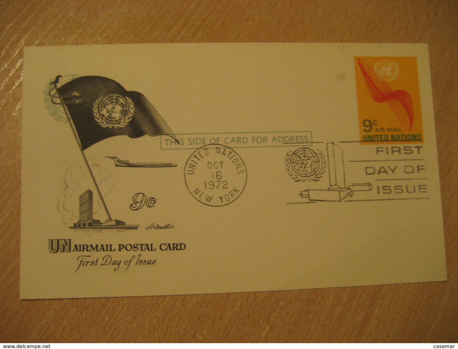 NEW YORK 1972 9c Air Mail FD Postal Stationery Card United Nations UN USA - Lettres & Documents