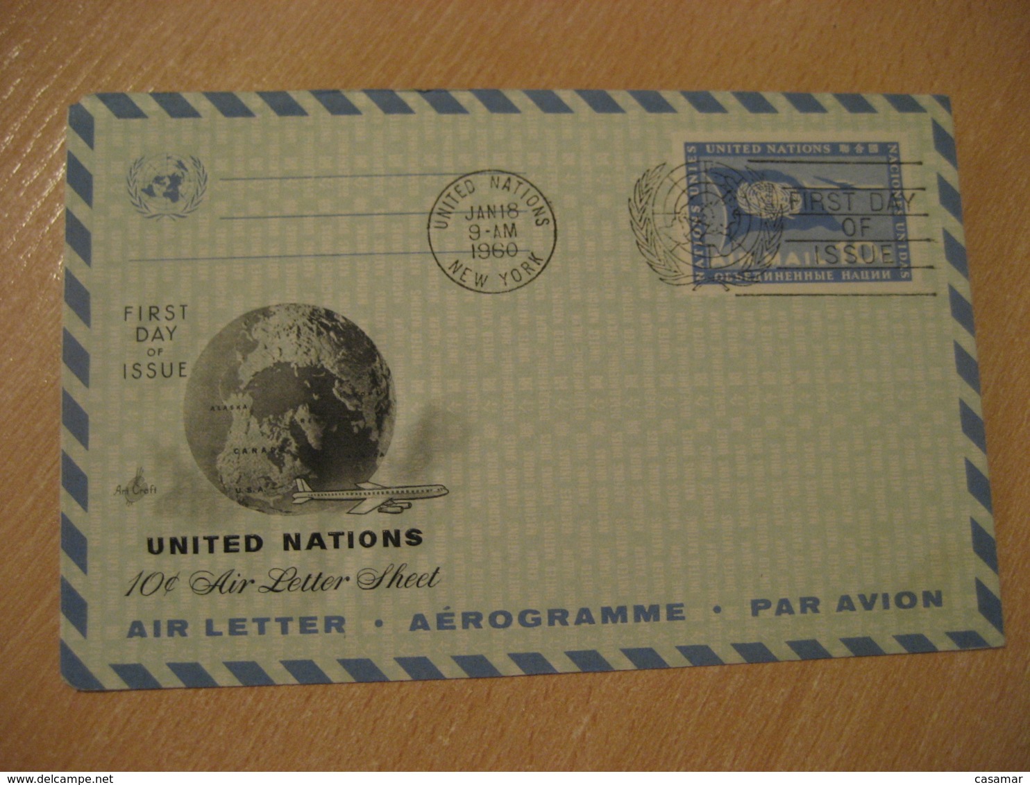 NEW YORK 1960 10c Air Mail Air Letter Aerogramme United Nations UN USA - Lettres & Documents