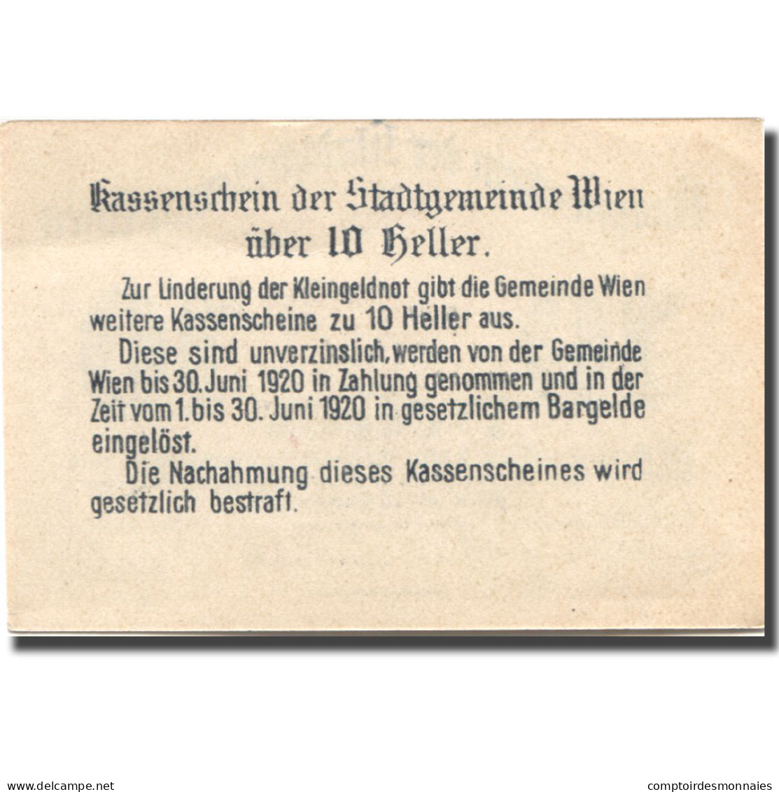 Billet, Autriche, Vienne, 10 Heller, Château, 1920, SPL Mehl:FS 1183IIbA - Autriche