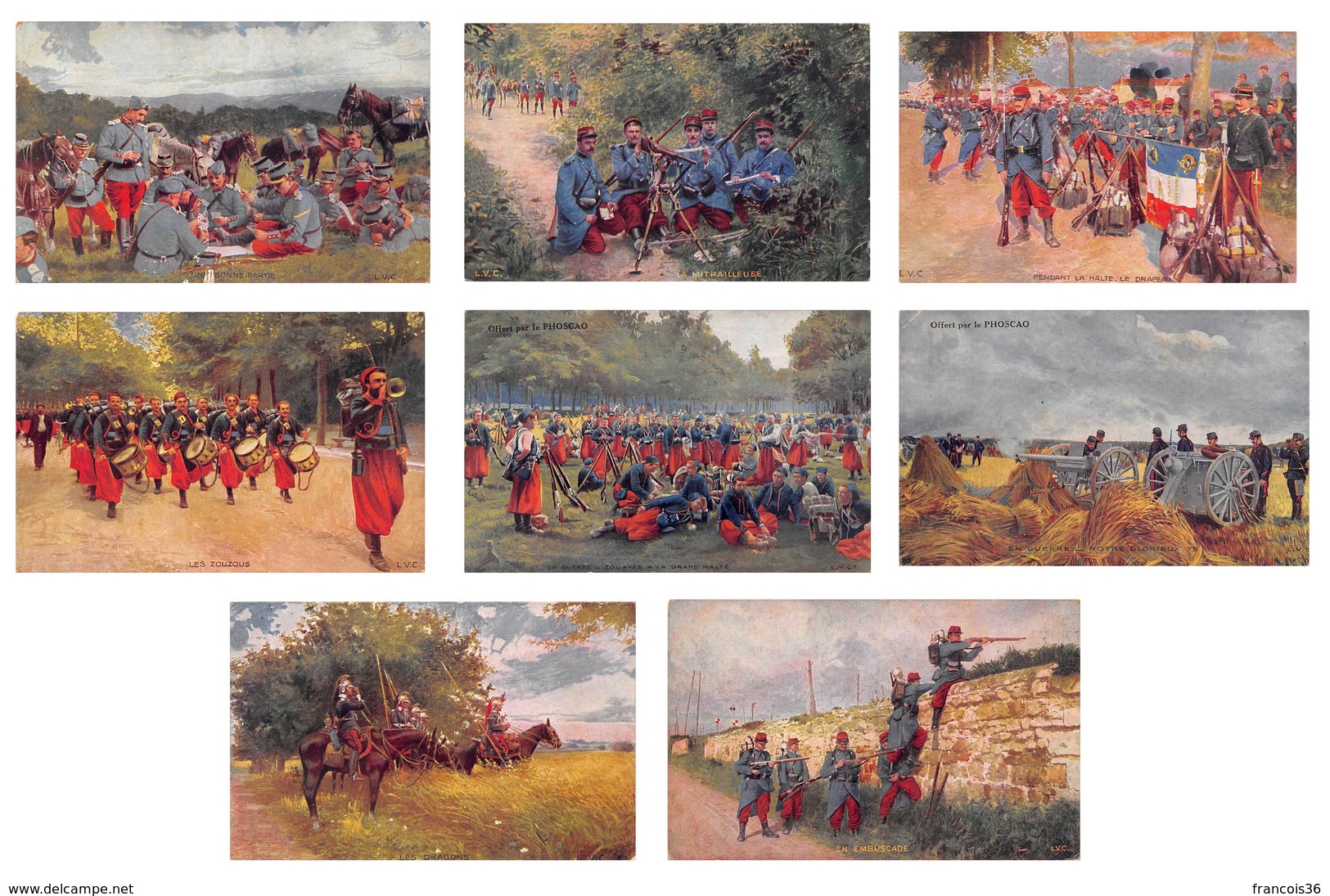 Lot De 8 CPA - Illustration Militaria Grandes Manœuvres Infanterie Zouaves Artillerie Soldats Militaires - Régiments