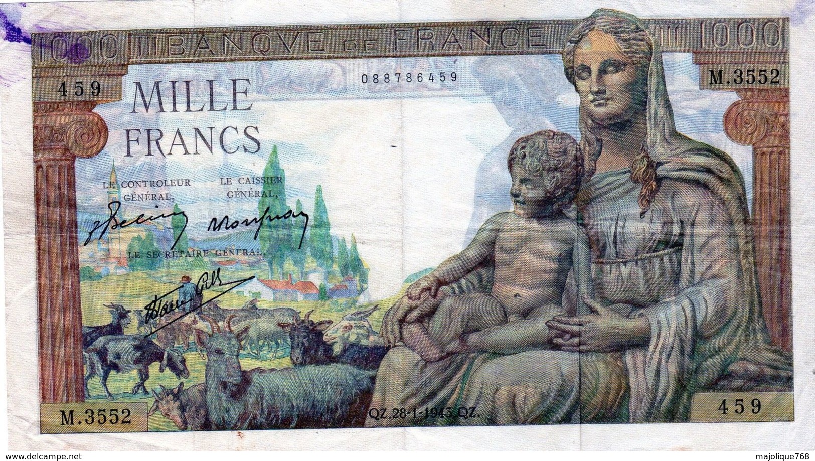 Billets Français, 1000 Francs Type Déesse Déméter, 28 Janvier 1943,en T T B - - 1 000 F 1942-1943 ''Déesse Déméter''