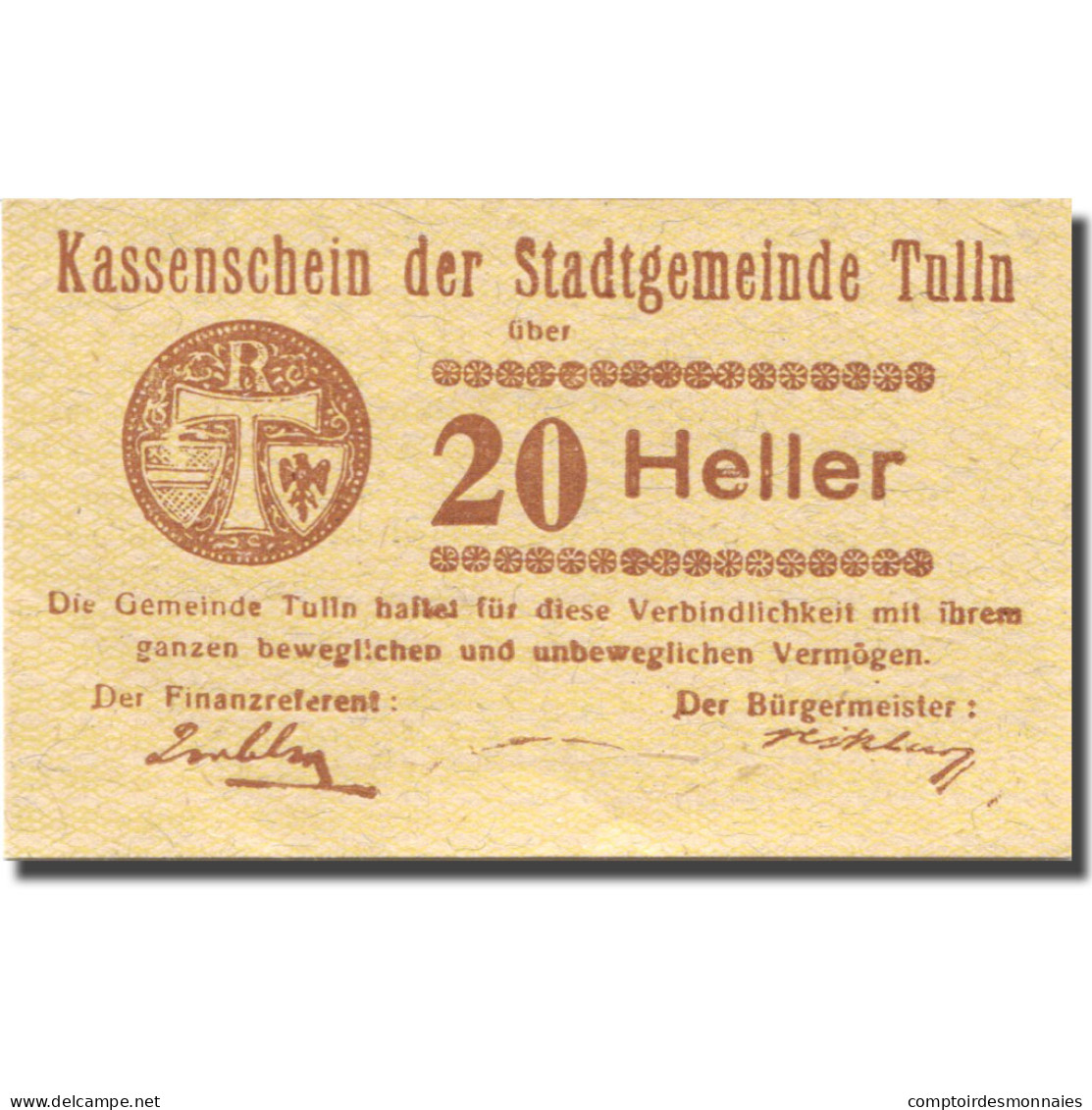 Billet, Autriche, Tulln, 20 Heller, Valeur Faciale, 1920 SPL Mehl:FS 1083I.12 - Autriche