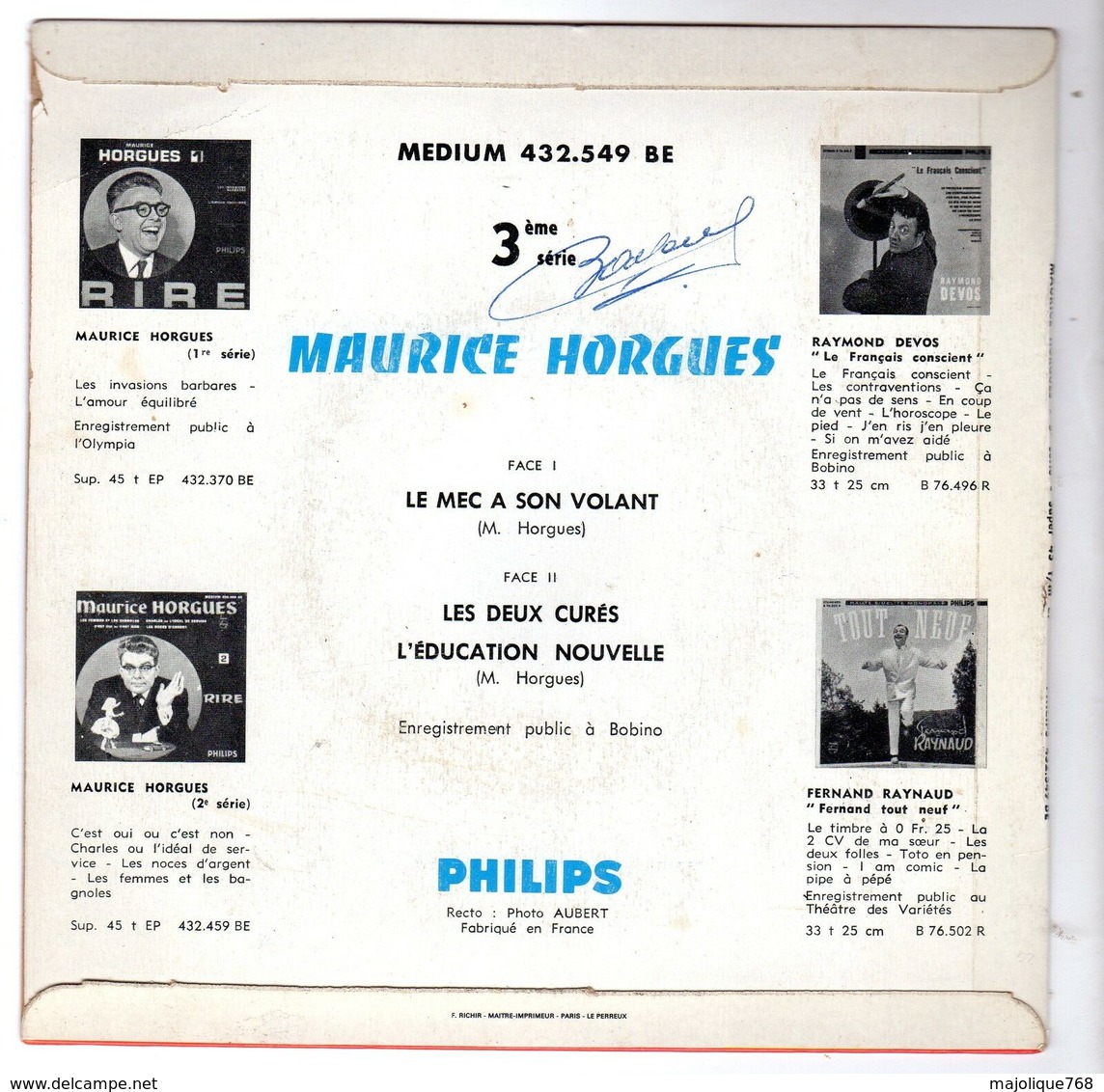 Disque 45 Tours 3 Titres De Maurice Horgues - Le Mec A Son Volant - - Comiques, Cabaret