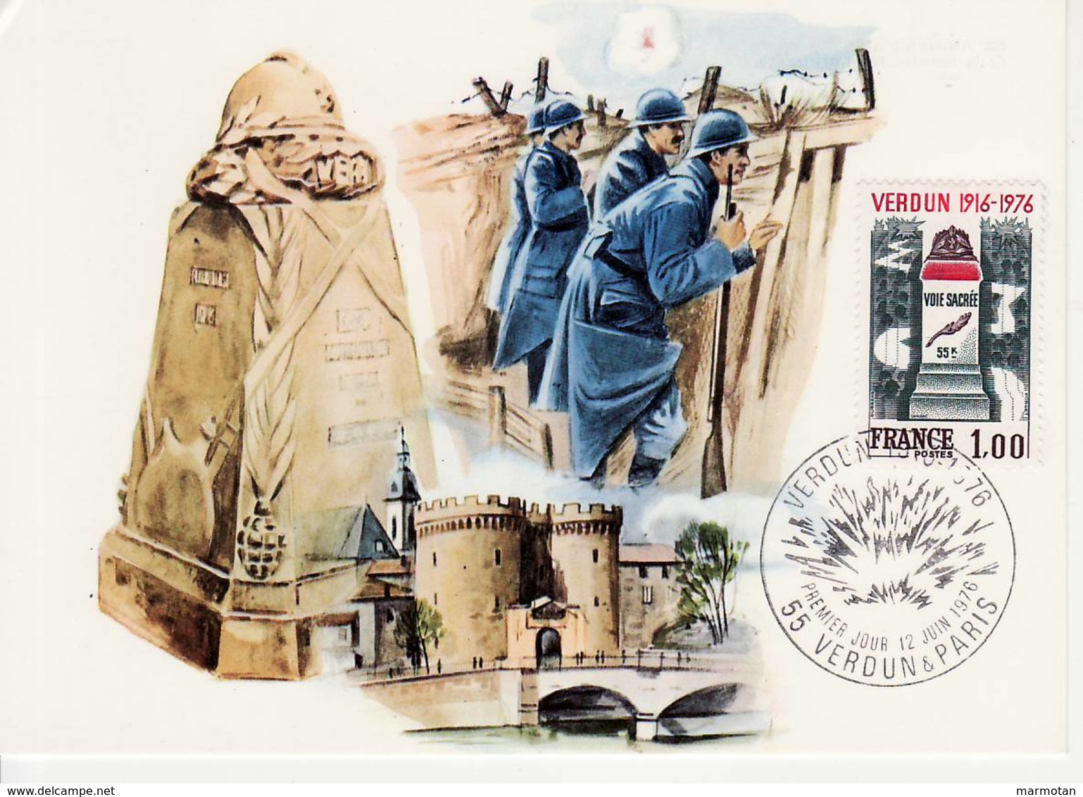 France, Carte Max FDC Verdun,  Carte Max Timbre 1883 YT, Cachet 12 Juin 1976 Verdun - 1970-1979