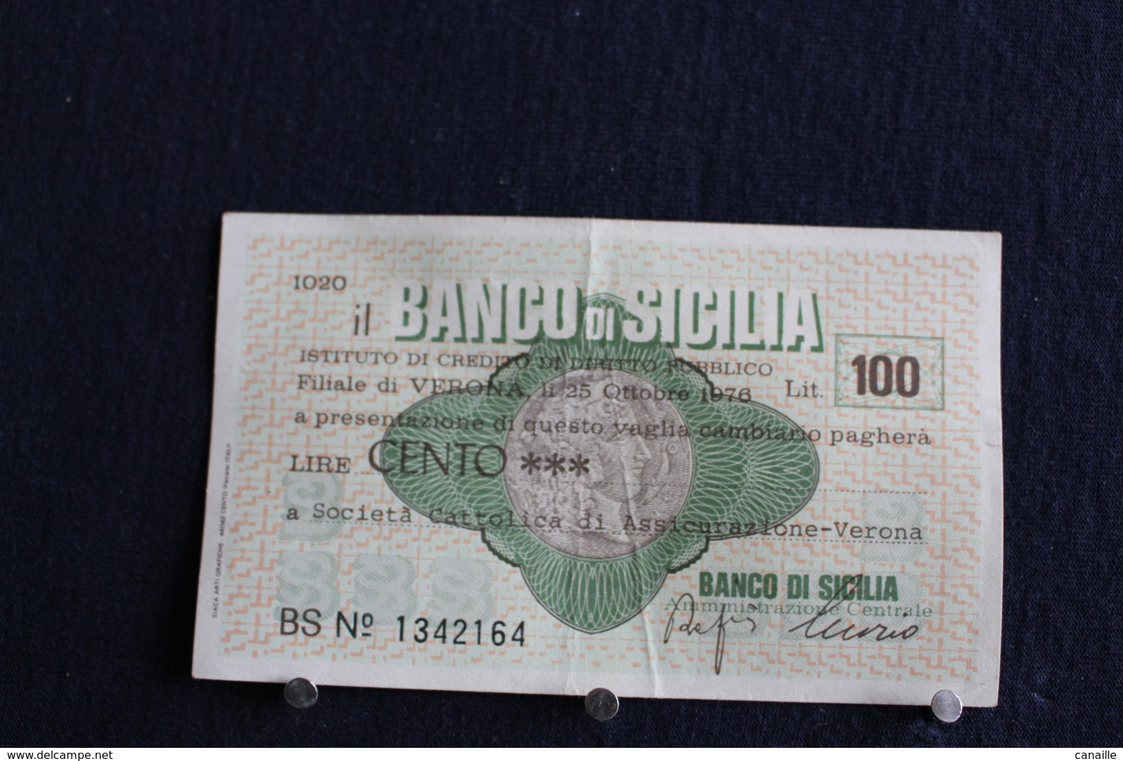 3 / Italie - 1946 : Royaume / Biglietti - Il Banco Di Sicilia, 25.10.1976 - 100 Lire - Cento Lire - - 100 Lire