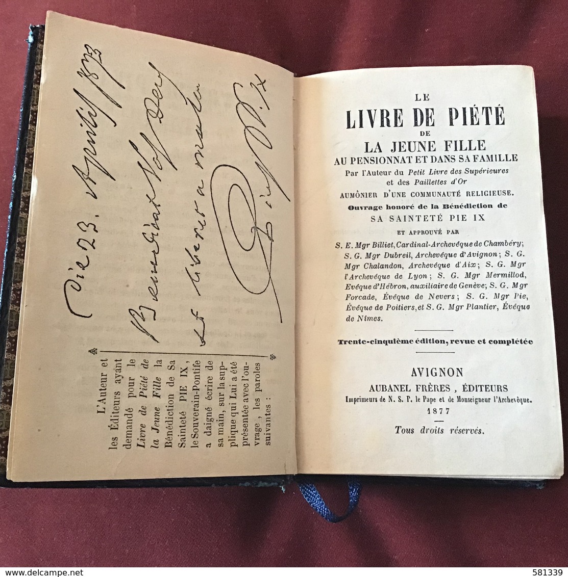 LE LIVRE DE PIETE’ DE LA JEUNE FILLE  Ed. Aubanel Avignone 1877 - 1801-1900