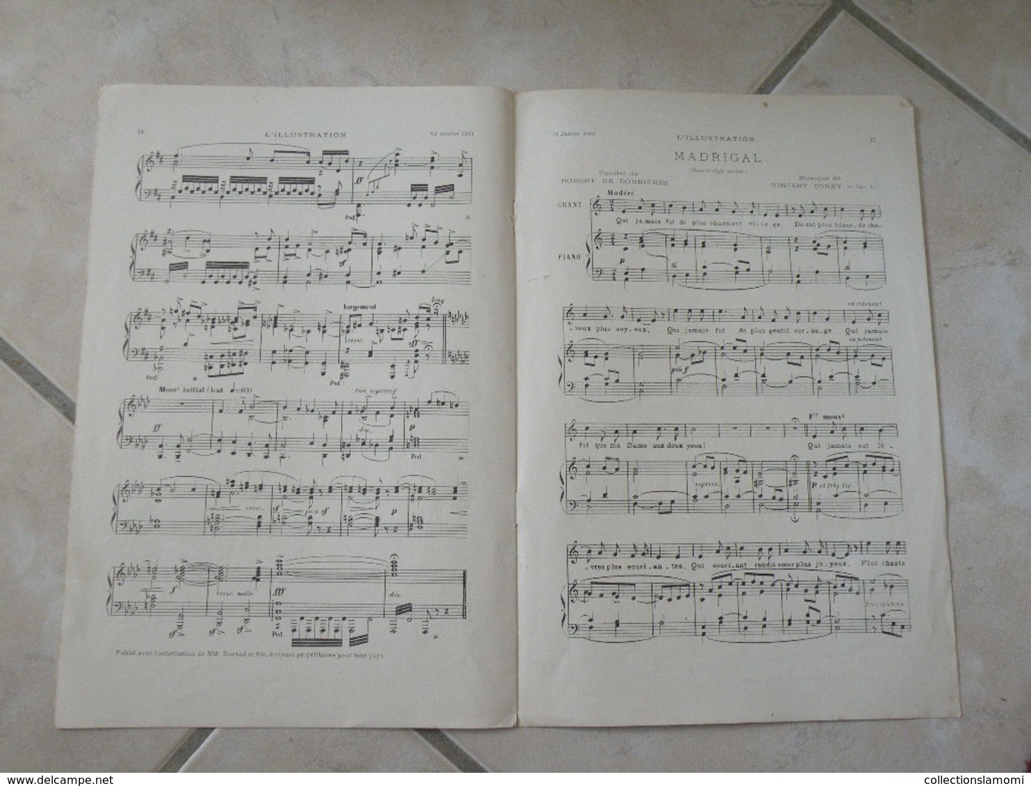 L'Étranger & Madrigal -(Musique Vincent D'Indy)- Partition (Piano) - Instruments à Clavier