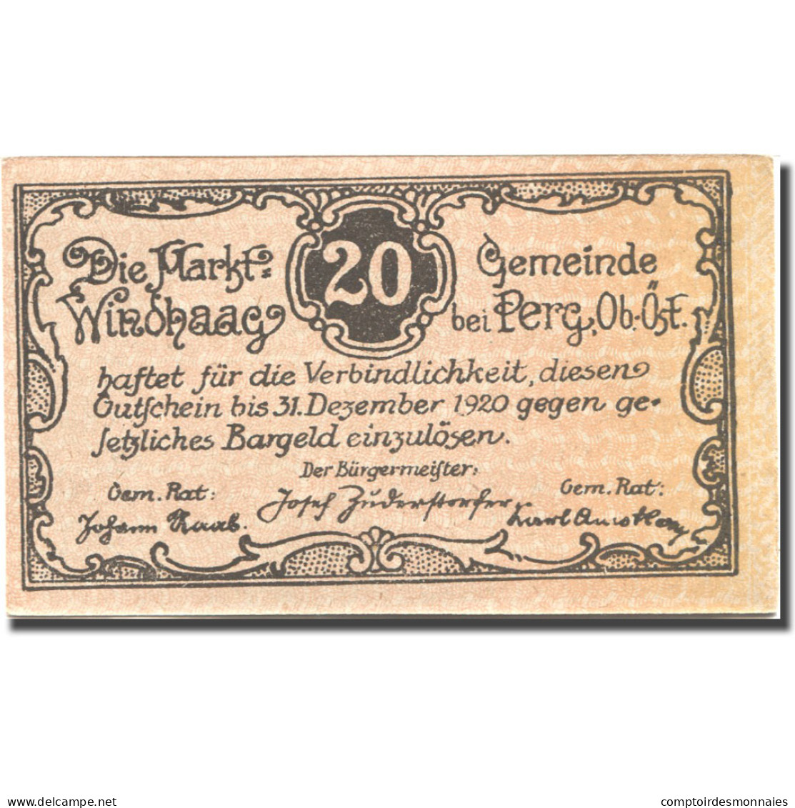 Billet, Autriche, Perg, 20 Heller, Village, 1920, 1920-12-31, SUP, Mehl:FS 1243I - Autriche