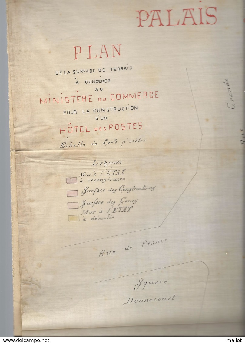RARE : Palais De Fontainebleau - 1892 - Plan Du Terrain Pour La Construction D'un Hôtel Des Postes (état Moyen) - Architecture