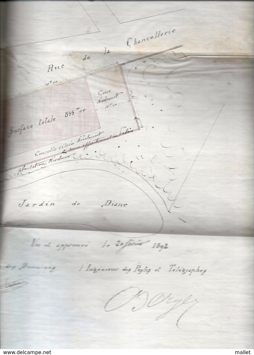 RARE : Palais De Fontainebleau - 1892 - Plan Du Terrain Pour La Construction D'un Hôtel Des Postes (état Moyen) - Architecture