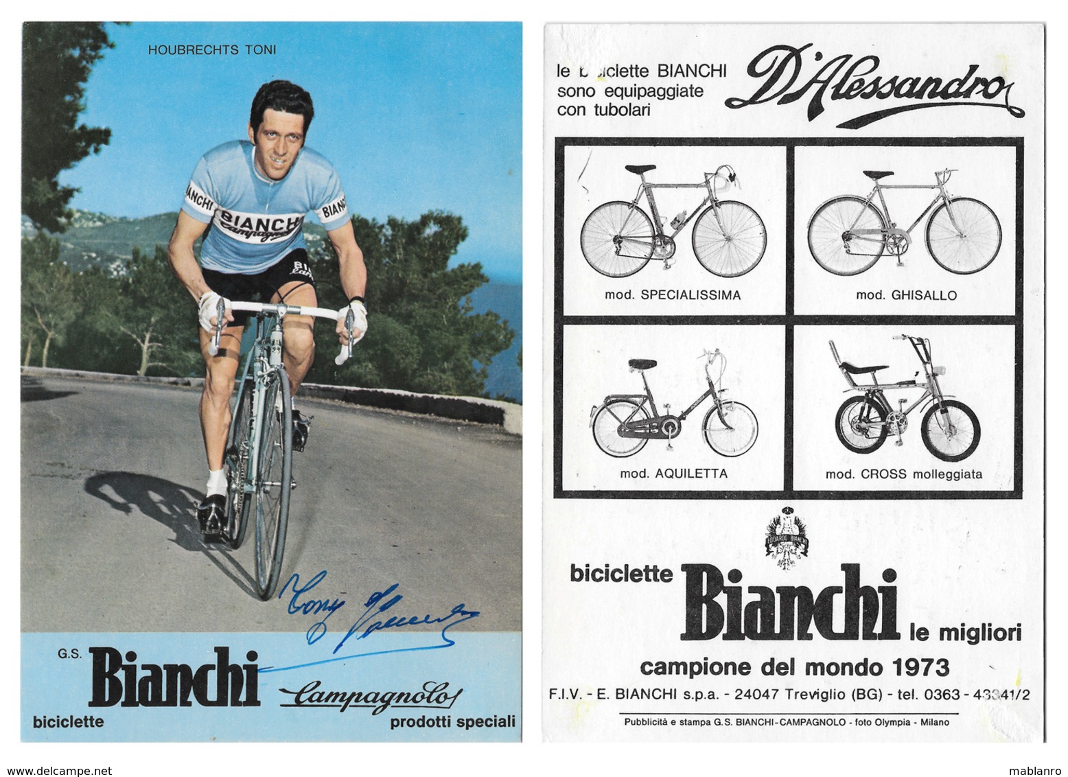 CARTE CYCLISME TONY HOUBRECHTS SIGNEE TEAM BIANCHI 1975 - Cyclisme