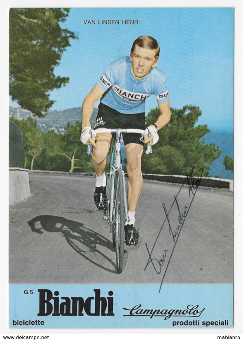 CARTE CYCLISME HENRI VAN LINDEN SIGNEE TEAM BIANCHI 1975 - Cyclisme