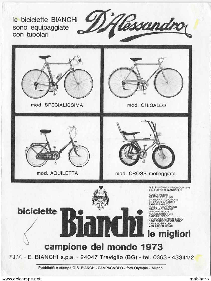 CARTE CYCLISME HENRI VAN LINDEN SIGNEE TEAM BIANCHI 1975 - Cyclisme