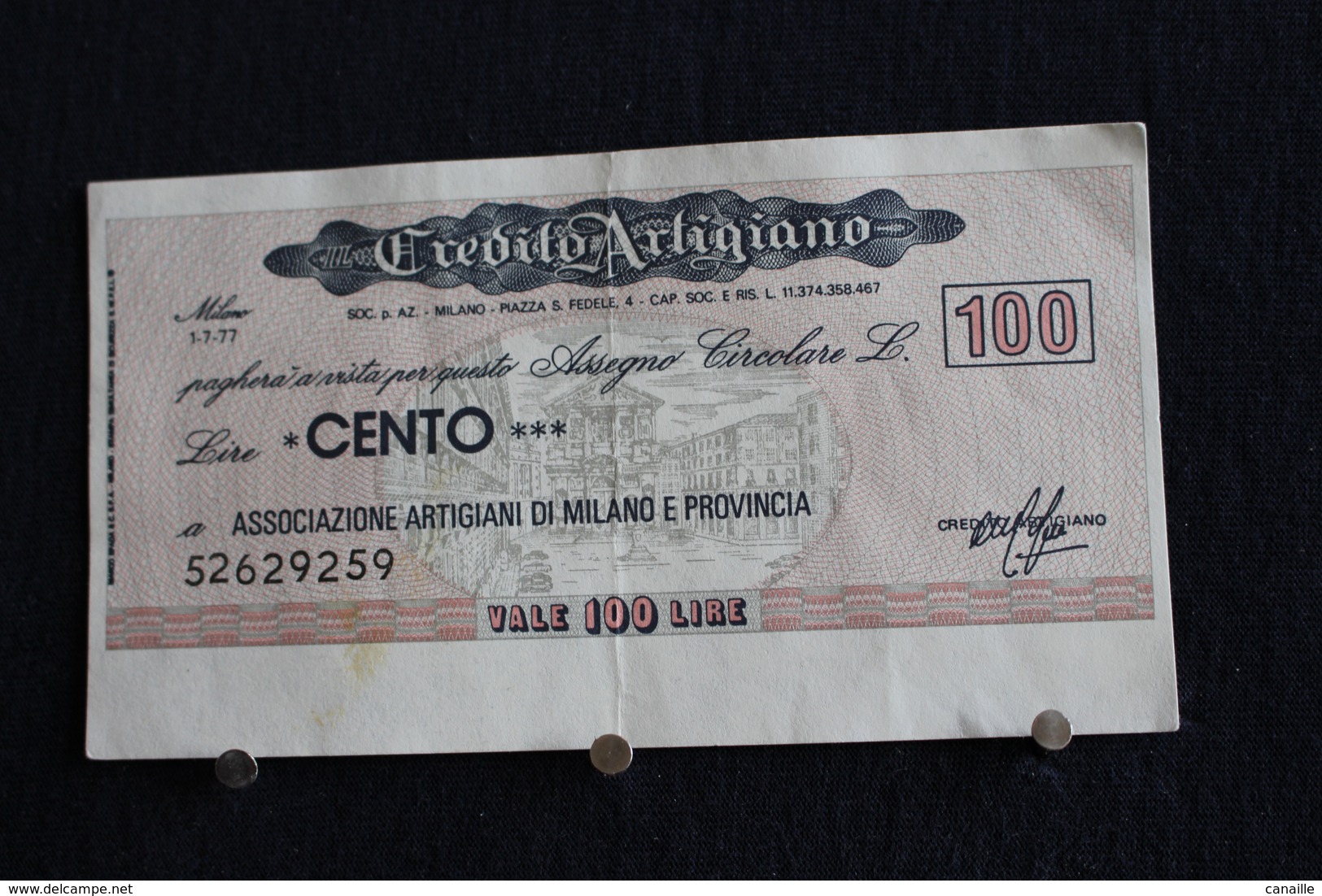 11 / Italie / 1946: Royaume / Biglietti Di Stato - Il Credito Artigiano Milano 1/7/1977 - Vale 100 Lire - - 100 Liras