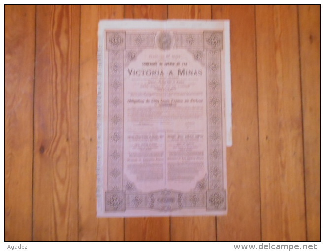 Obligation Etats Unis Du Brésil Brazil "Cie De Chemin De Fer De Victoria à Minas " 1906 Reste Des Coupons - Chemin De Fer & Tramway