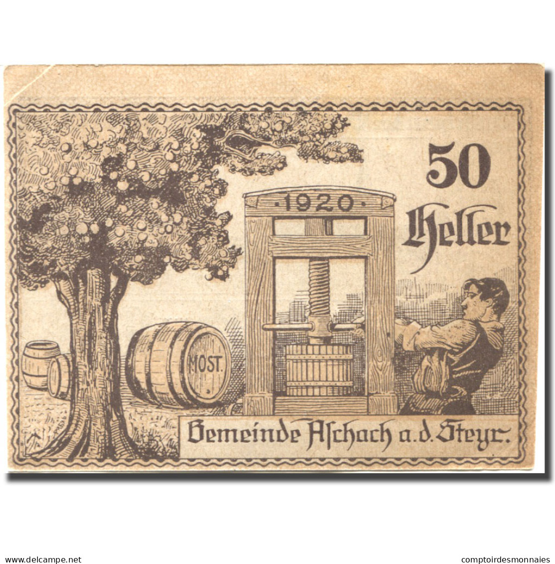 Billet, Autriche, Aschach An Der Steyr, 50 Heller, Eglise, 1920 SPL Mehl:FS 54b - Autriche