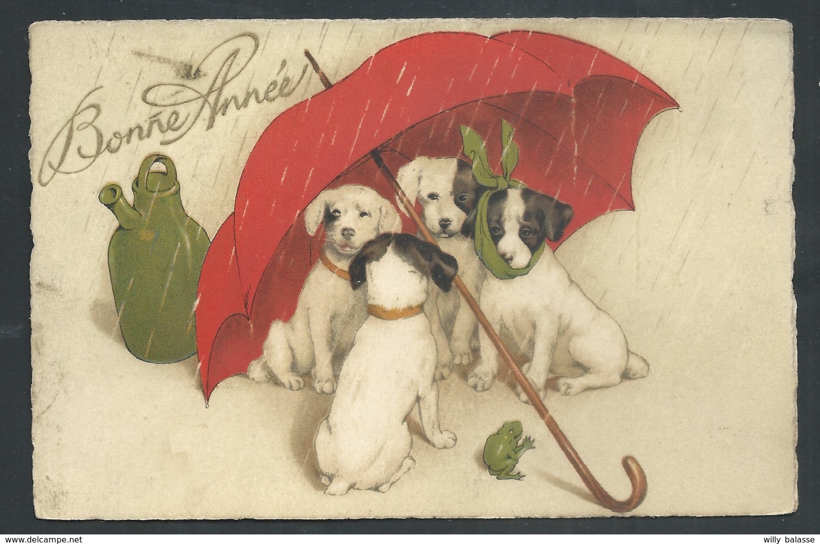 +++ CPA - Carte Fantaisie - Voeux Bonne Année - Chien Sous Parapluie - Dog  // - New Year