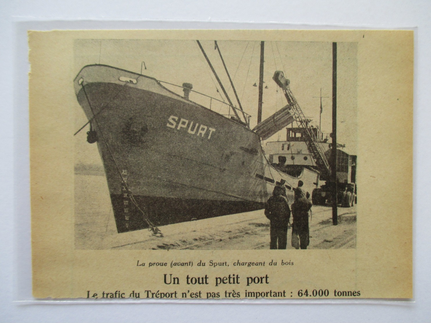 Année 1953 - LE TREPORT - Navire Cargo "Le SPURT" Chargement De Bois - Coupure De Presse Originale (encart Photo) - Historical Documents