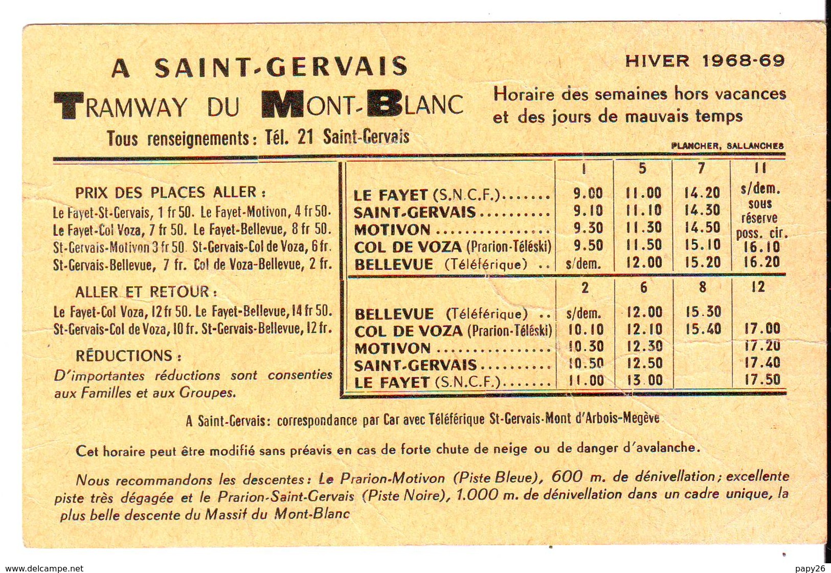 Cdv Horaire Tramway Chamonix St Gervais - Non Classés