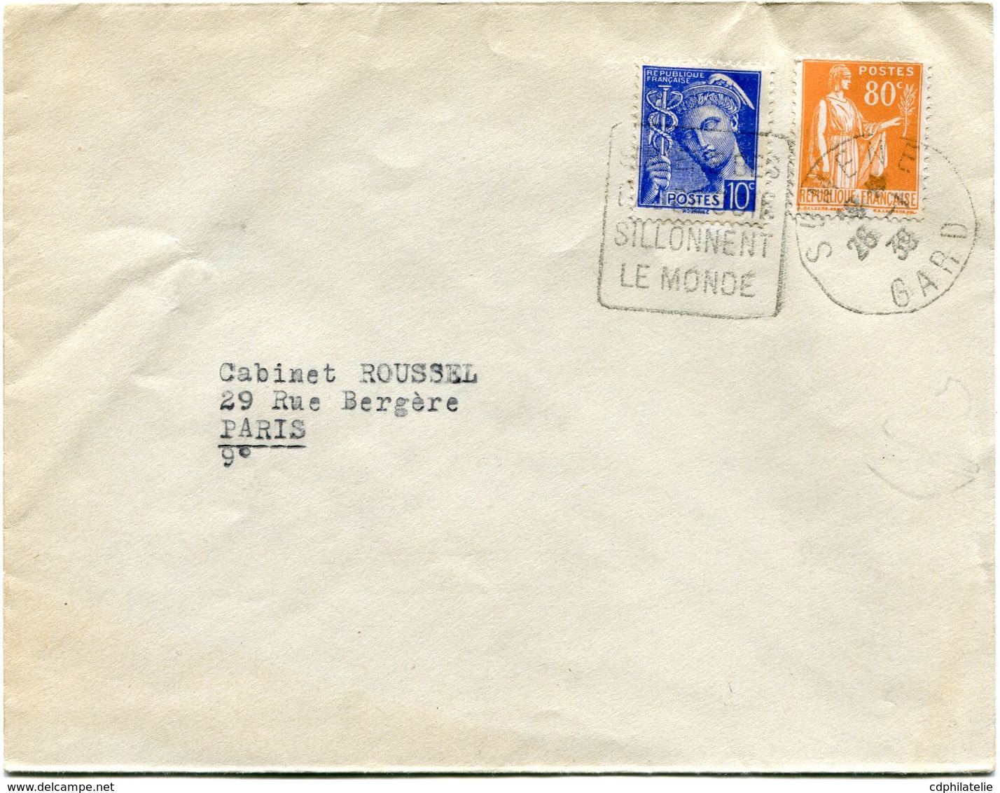 FRANCE LETTRE DEPART SUMENE 26-1-39 GARD AVEC CACHET SUMENE.........SILLONNENT LE MONDE POUR LA FRANCE - 1932-39 Paix