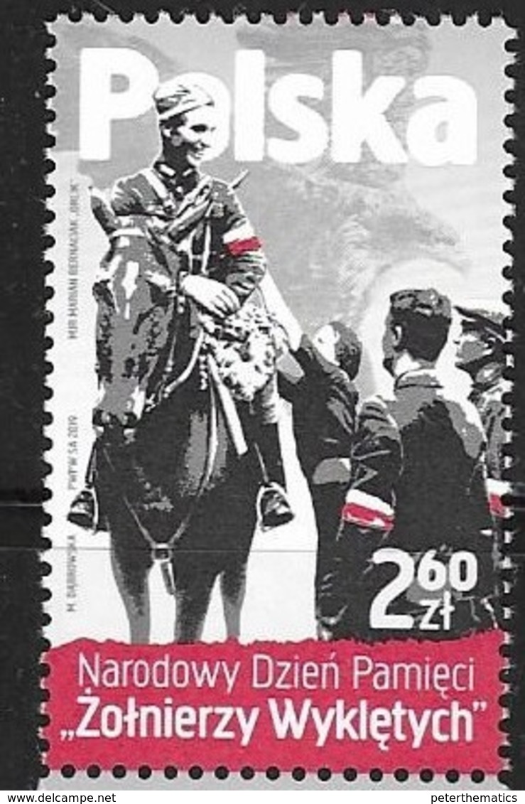 POLAND,  2019, MNH, MILITARY, HORSES, NATIONAL DAY OF REMEMBRANCE OF ACCURSED SOLDIERS, 1v - Militaria