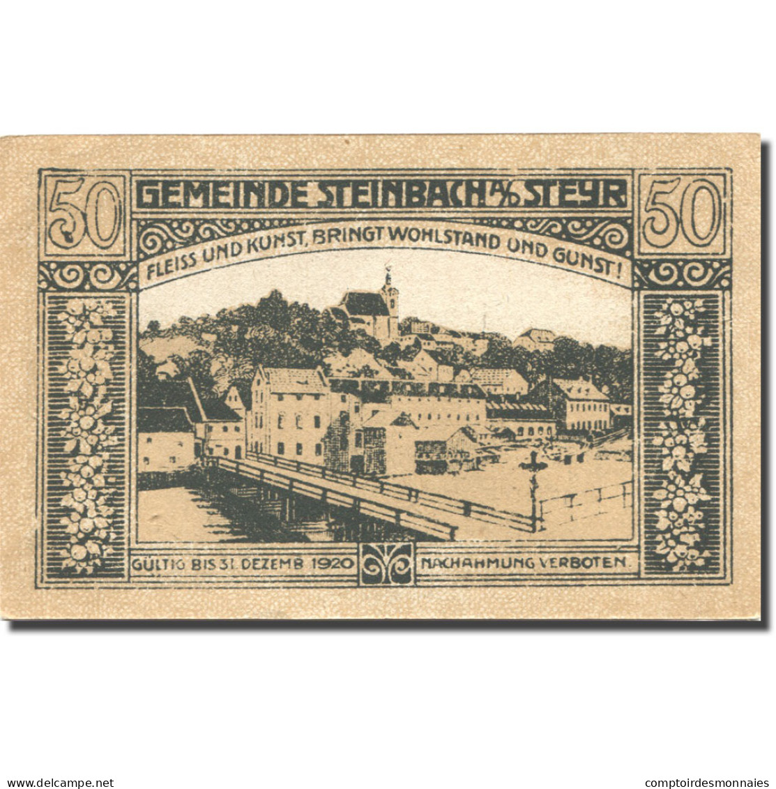 Billet, Autriche, Steinbach, 50 Heller, Blason 1920-12-31, SPL Mehl:FS 1025 - Autriche