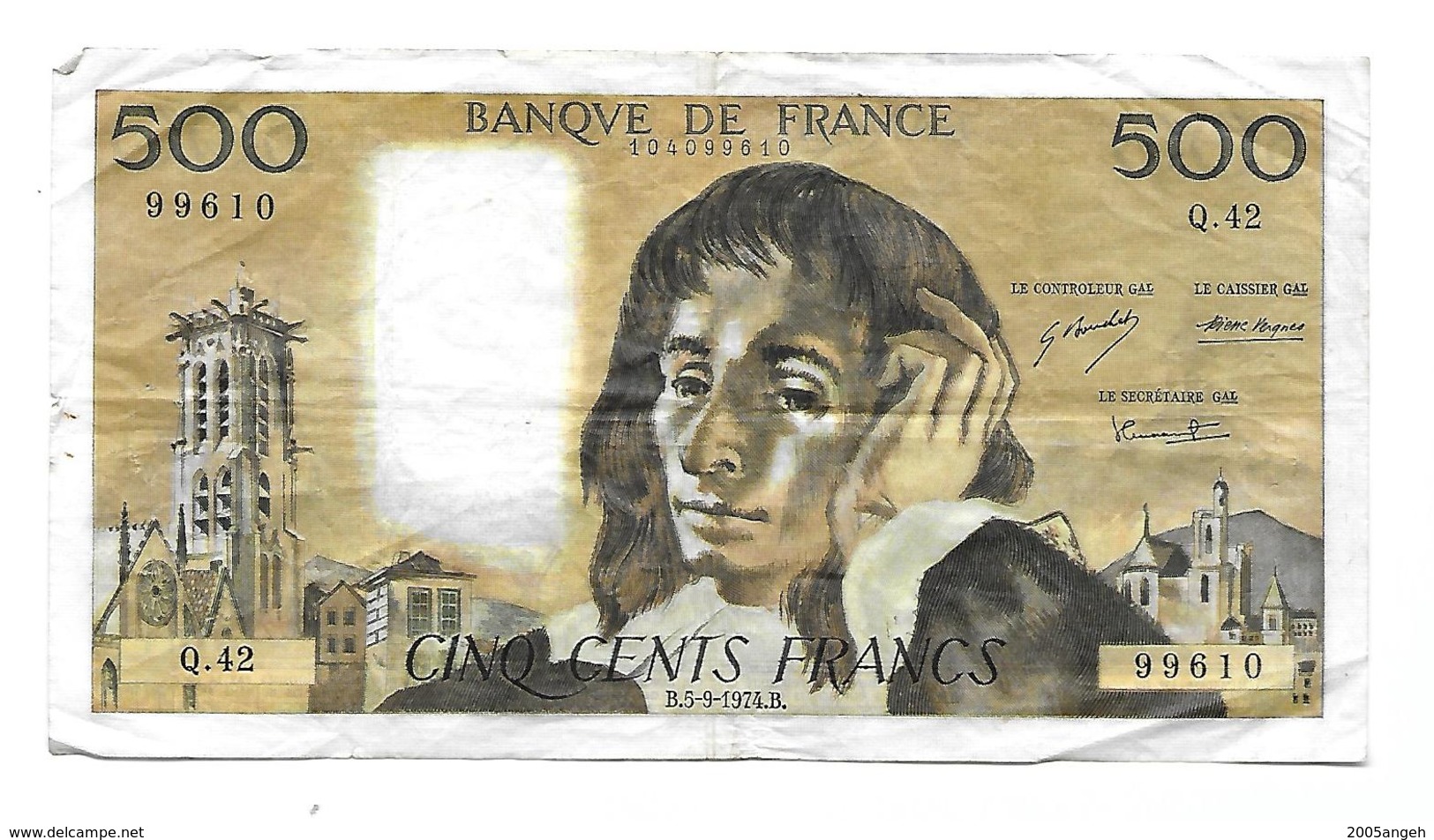 Billet 500 Francs 05/09/1974 Banque De France - Plusieurs Pliures Sinon Bon état. - 500 F 1968-1993 ''Pascal''