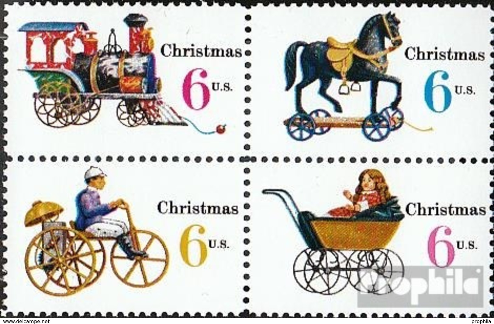 USA 1017-1020 Viererblock (kompl.Ausg.) Postfrisch 1970 Weihnachten: Kinderspielzeug - Unused Stamps