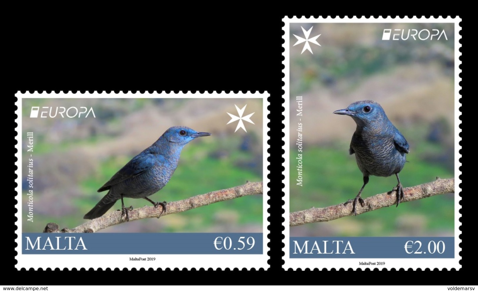 Malta 2019 Mih. 2057/58 Europa. National Birds. Fauna. Blue Rock Thrushes MNH ** - Malta