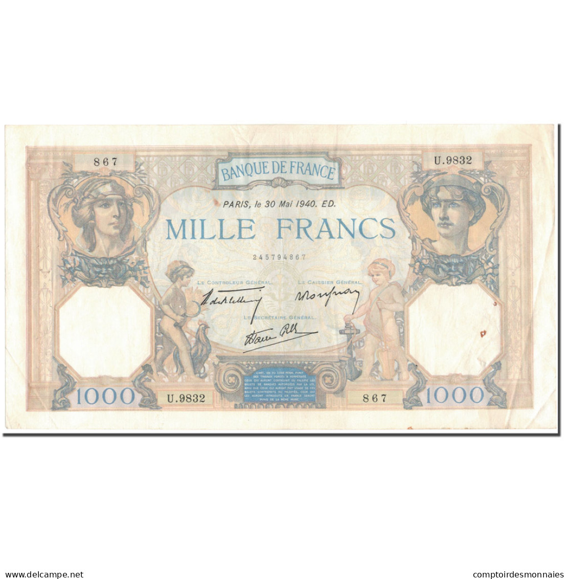 France, 500 Francs, Cérès Et Mercure, 1940-05-30, TTB, Fayette:38.48, KM:88c - 1 000 F 1927-1940 ''Cérès Et Mercure''