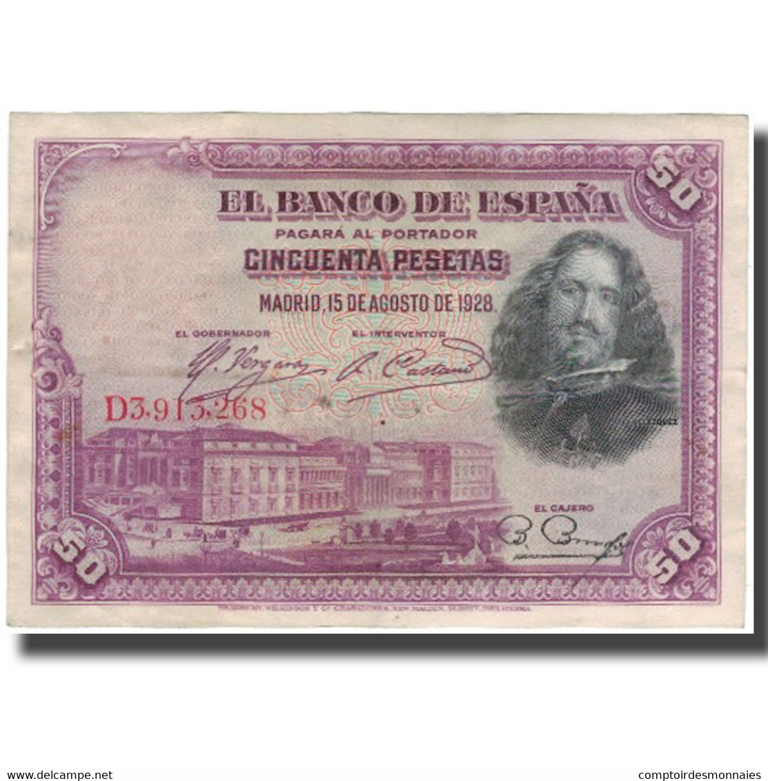 Billet, Espagne, 50 Pesetas, 1928-08-15, KM:75b, TB - 50 Peseten