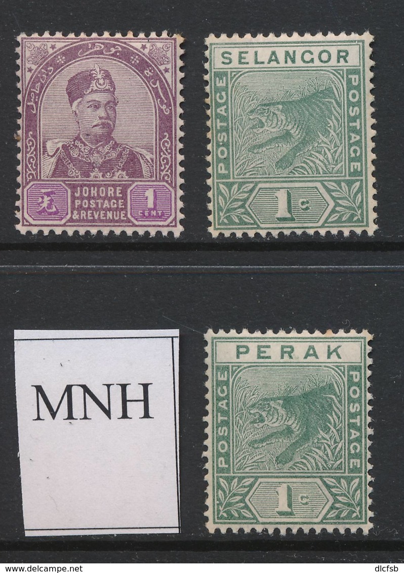 MALAYA, Johore 1c, Perak 1c, Selangor 1c Unmounted Mint - Malacca