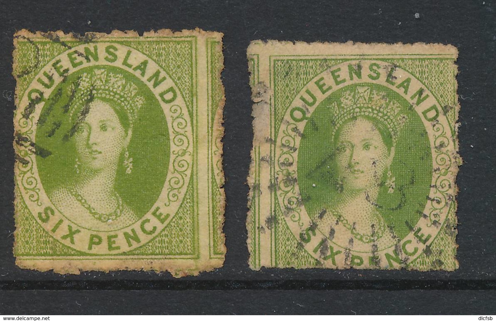 QUEENSLAND, 1862 6d Apple-green, Yell-grn On Thick Paper No Wmk, SG26 - Gebruikt
