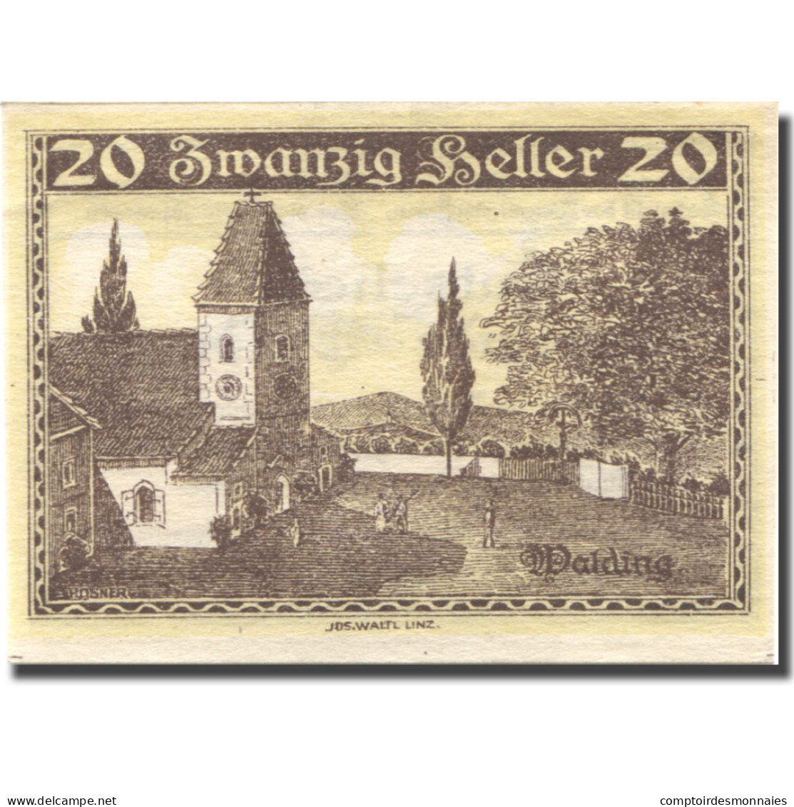 Billet, Autriche, Walding, 20 Heller, Eglise 1920-12-31, SPL Mehl:FS 1132c - Autriche