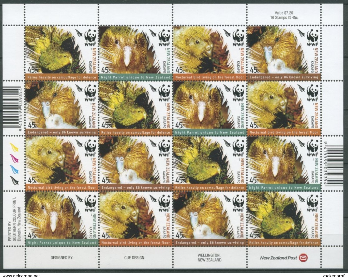 Neuseeland 2005 WWF Naturschutz Kakapo 2276/79 ZD-Bogen Postfrisch (C27565) - Blocchi & Foglietti