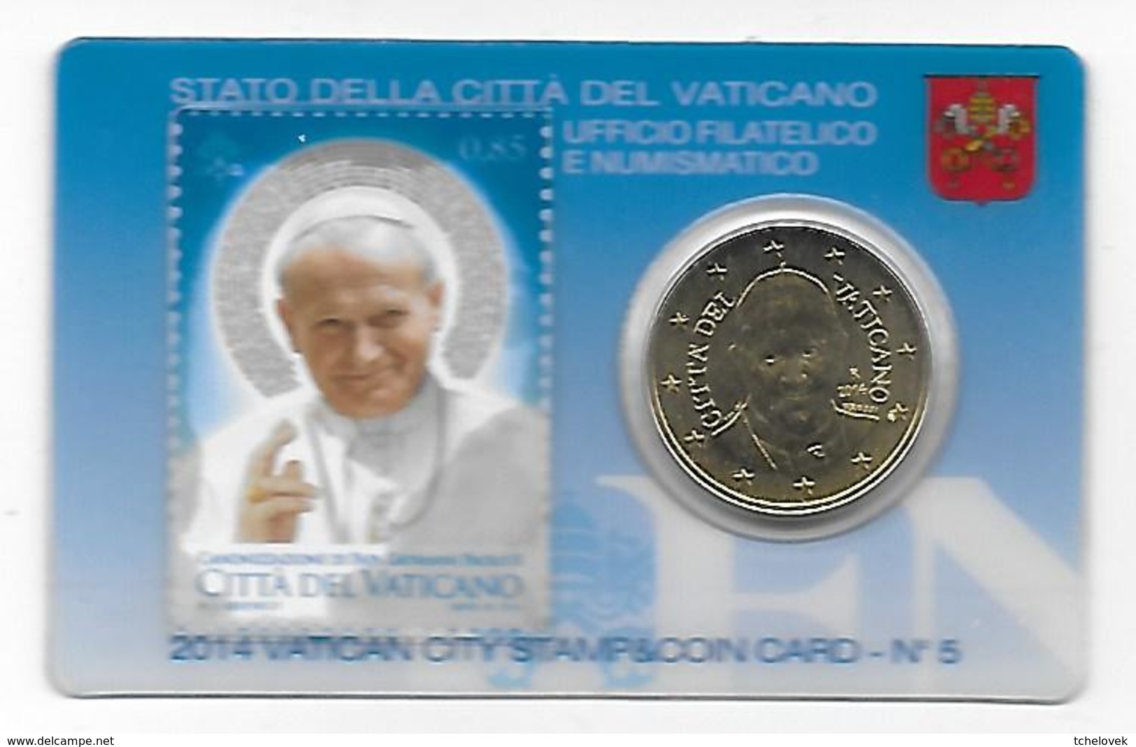 (Monnaies). Euro. Vatican. Vaticano. Stamp & Coin Card N°5 2014 50 C. Canonisation Pape Jean Paul II - Vatican