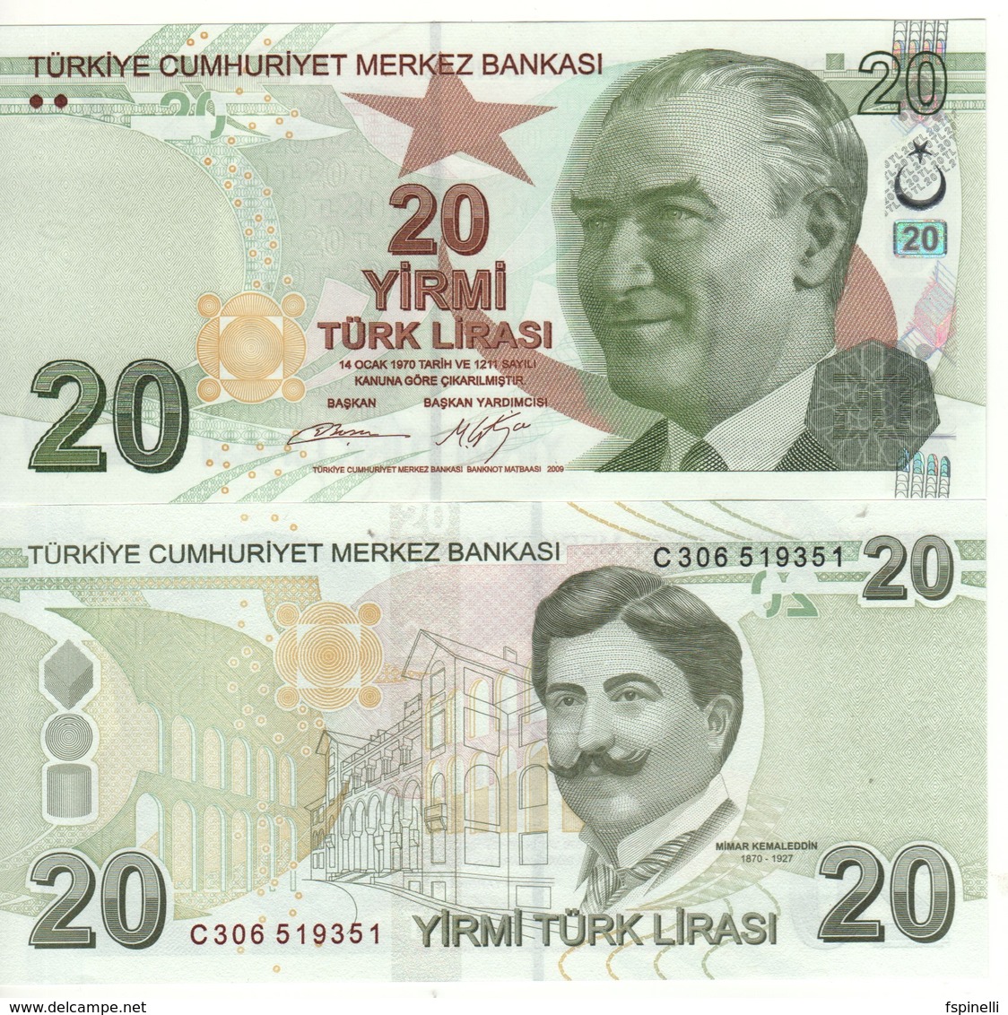 TURKEY 20  Türk Lirası  P224c   Prefix C   2018   UNC - Turkey