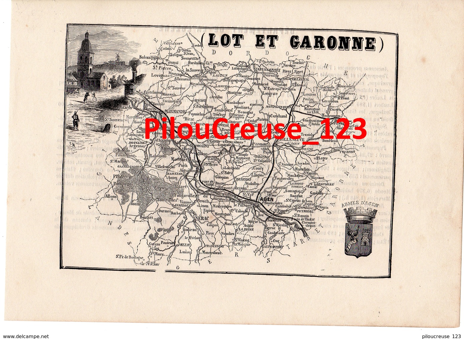 47 LOT ET GARONNE  - Carte Authentique Tourfaut 1865 Planche 17x24 Cm - - Cartes Géographiques