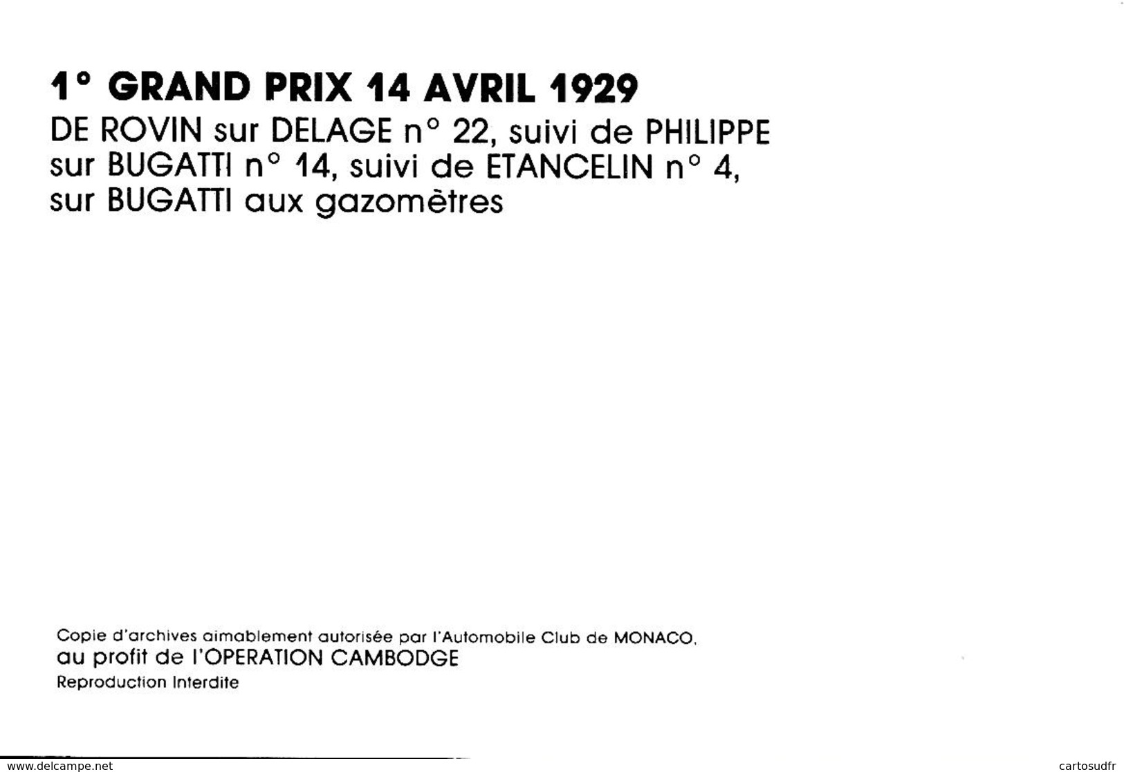 MONACO - 1° GRAND PRIX 14 AVRIL 1929 - 2 PHOTOS RECTO-VERSO SCANNEES - - Grand Prix / F1