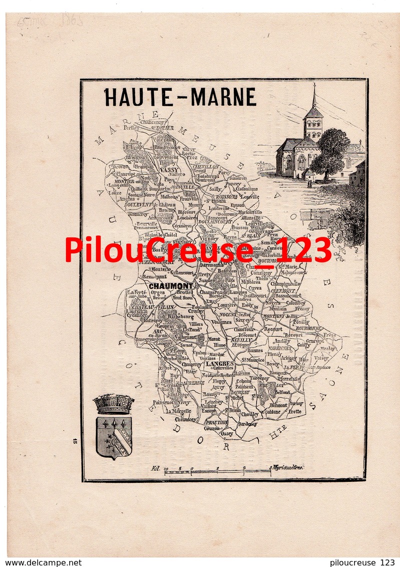 52 HAUTE MARNE  - Carte Authentique Tourfaut 1865 Planche 17x24 Cm - - Cartes Géographiques