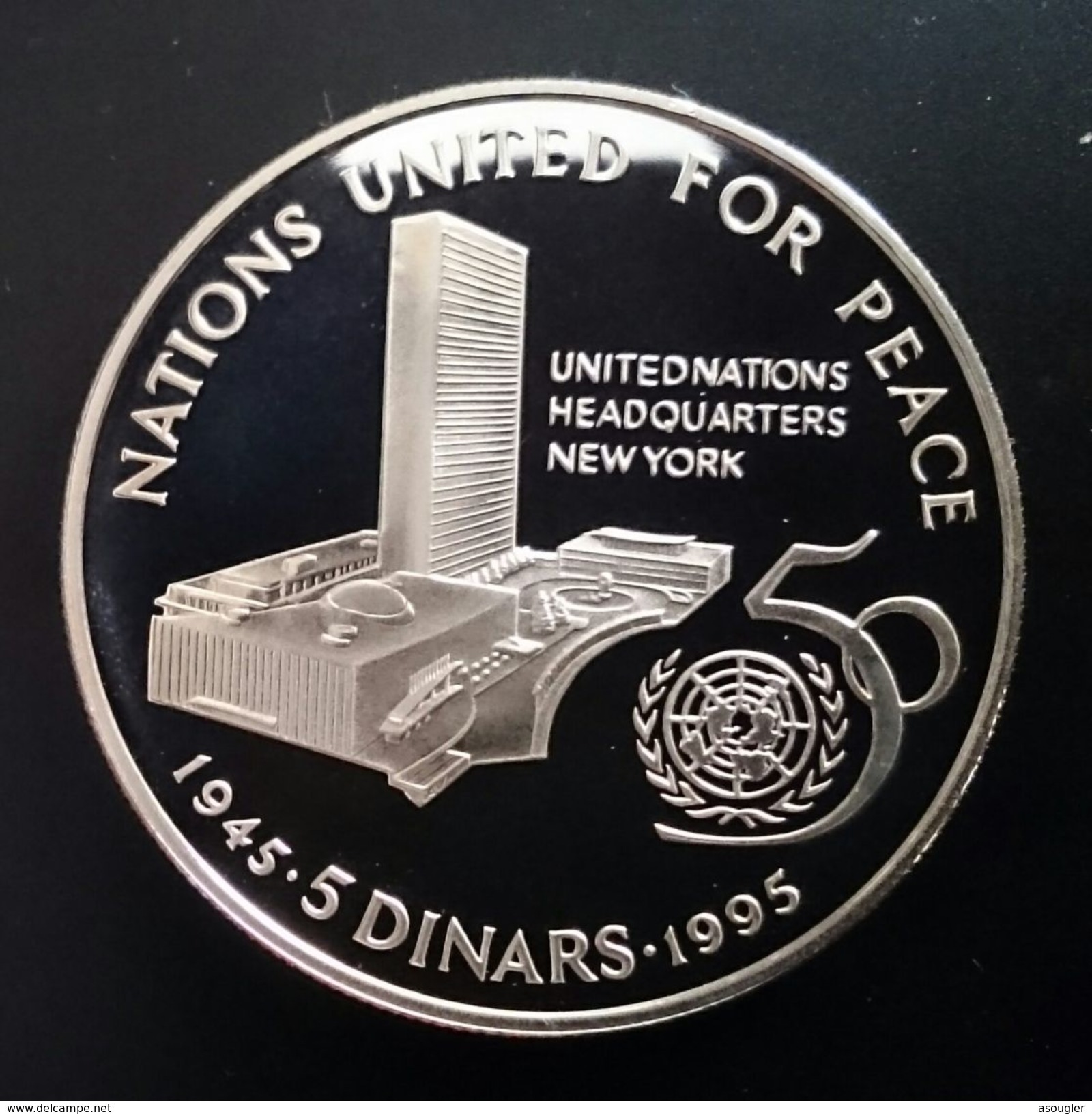 BAHRAIN 5 DINARS 1995 SILVER PROOF "50th Anniversary - United Nations" Free Shipping Via Registered Air Mail - Bahrein