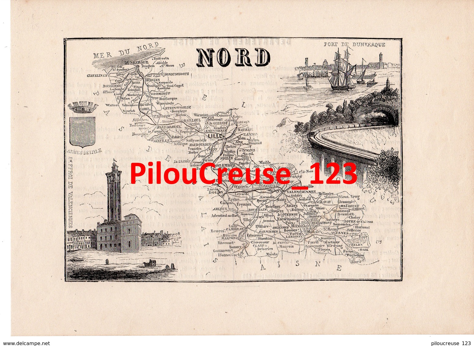 59  NORD - Carte Authentique Tourfaut 1865 Planche 17x24 Cm - - Cartes Géographiques