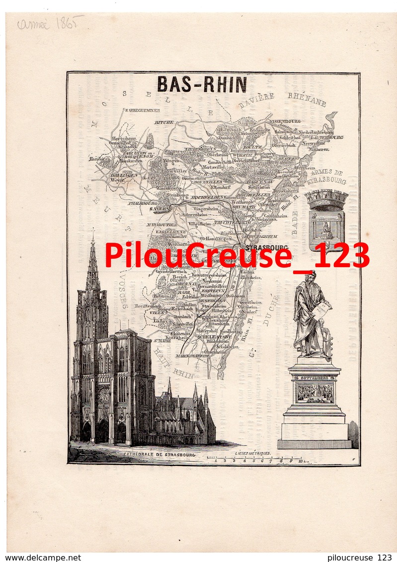 67 BAS RHIN - Carte Authentique Tourfaut 1865 Planche 17x24 Cm - - Geographical Maps