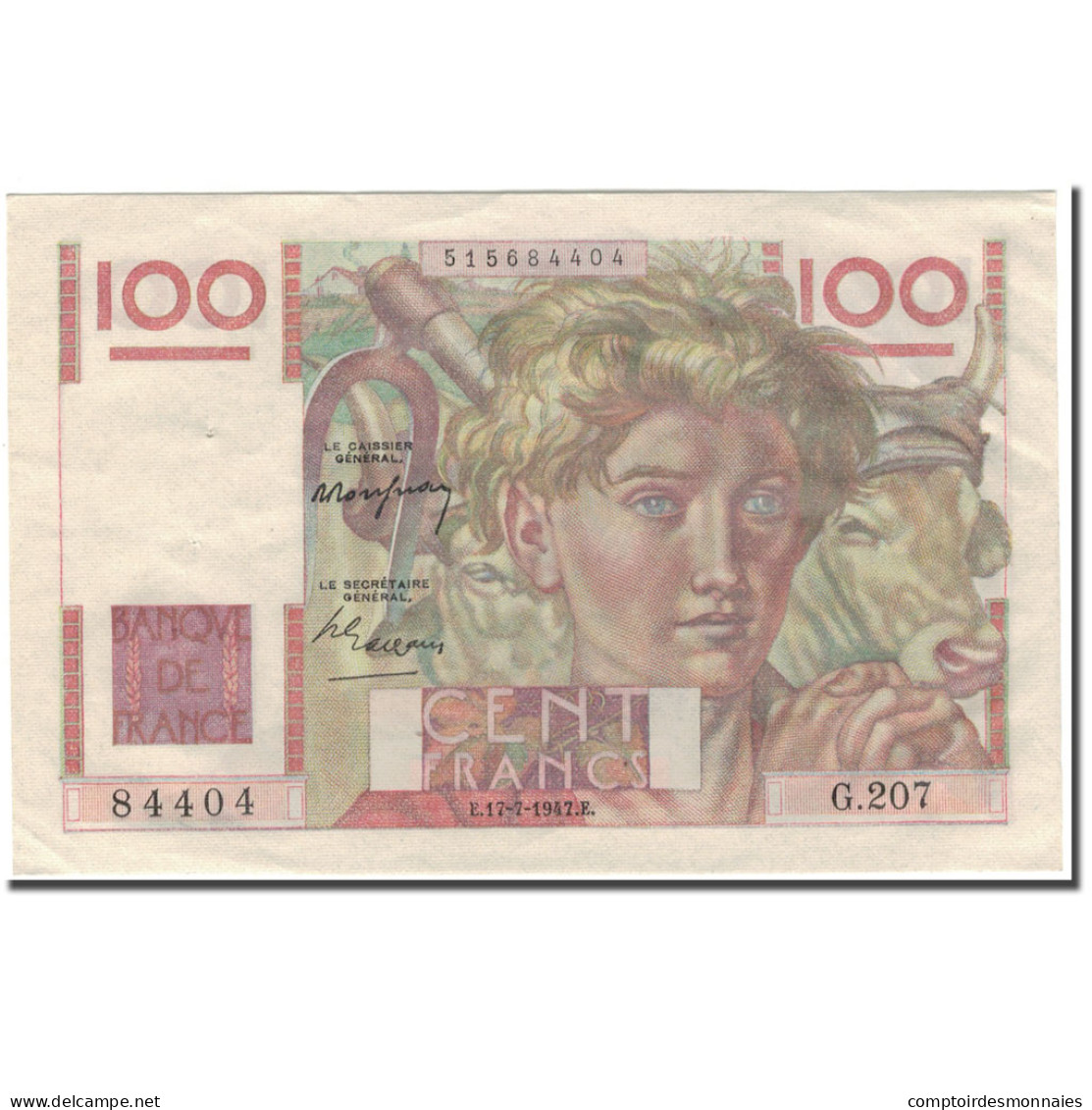 France, 100 Francs, Jeune Paysan, 1947-07-17, SUP, Fayette:28.15, KM:128b - 100 F 1945-1954 ''Jeune Paysan''