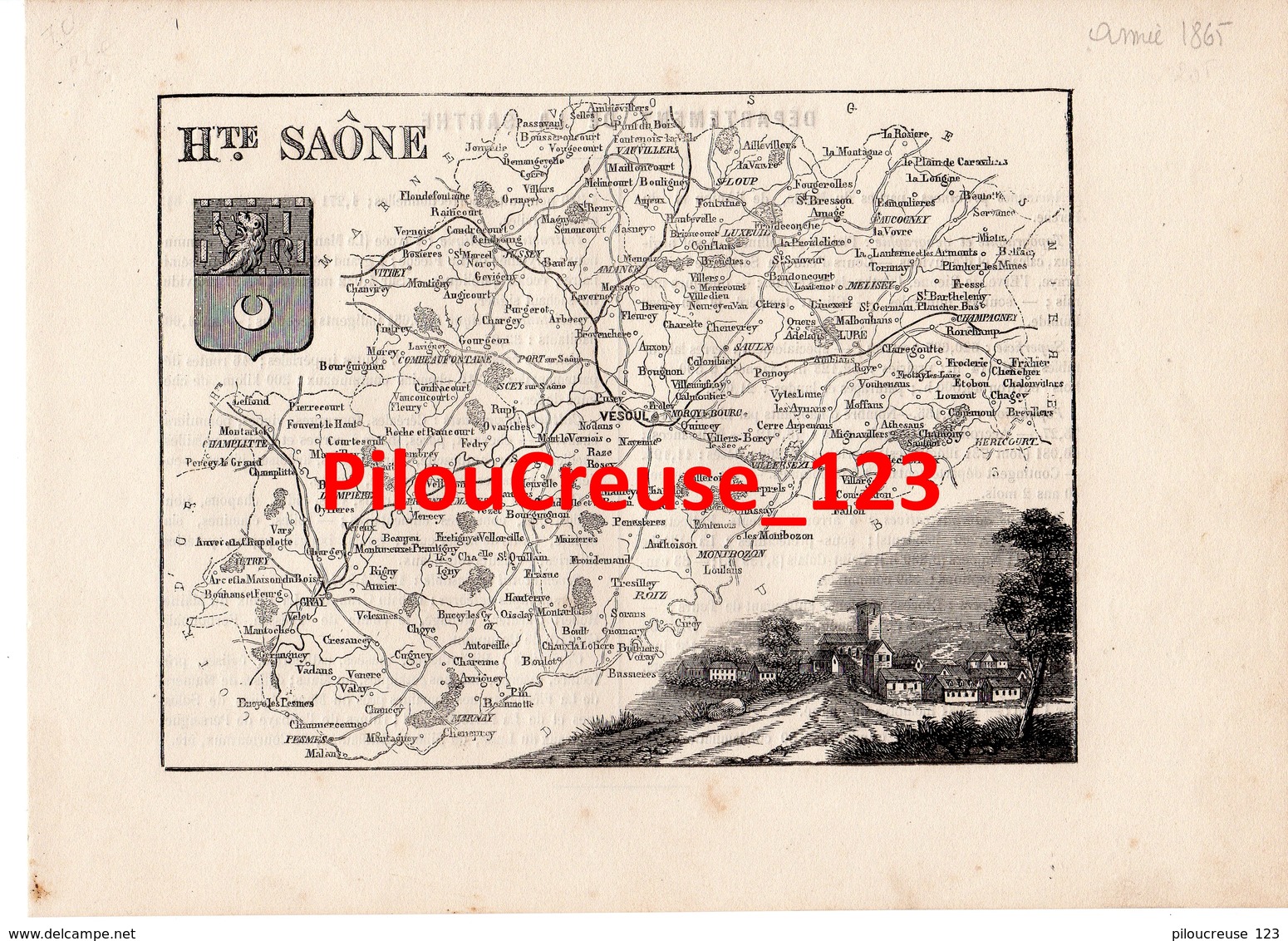 70 HAUTE SAONE - Carte Authentique Tourfaut 1865 Planche 17x24 Cm - - Cartes Géographiques