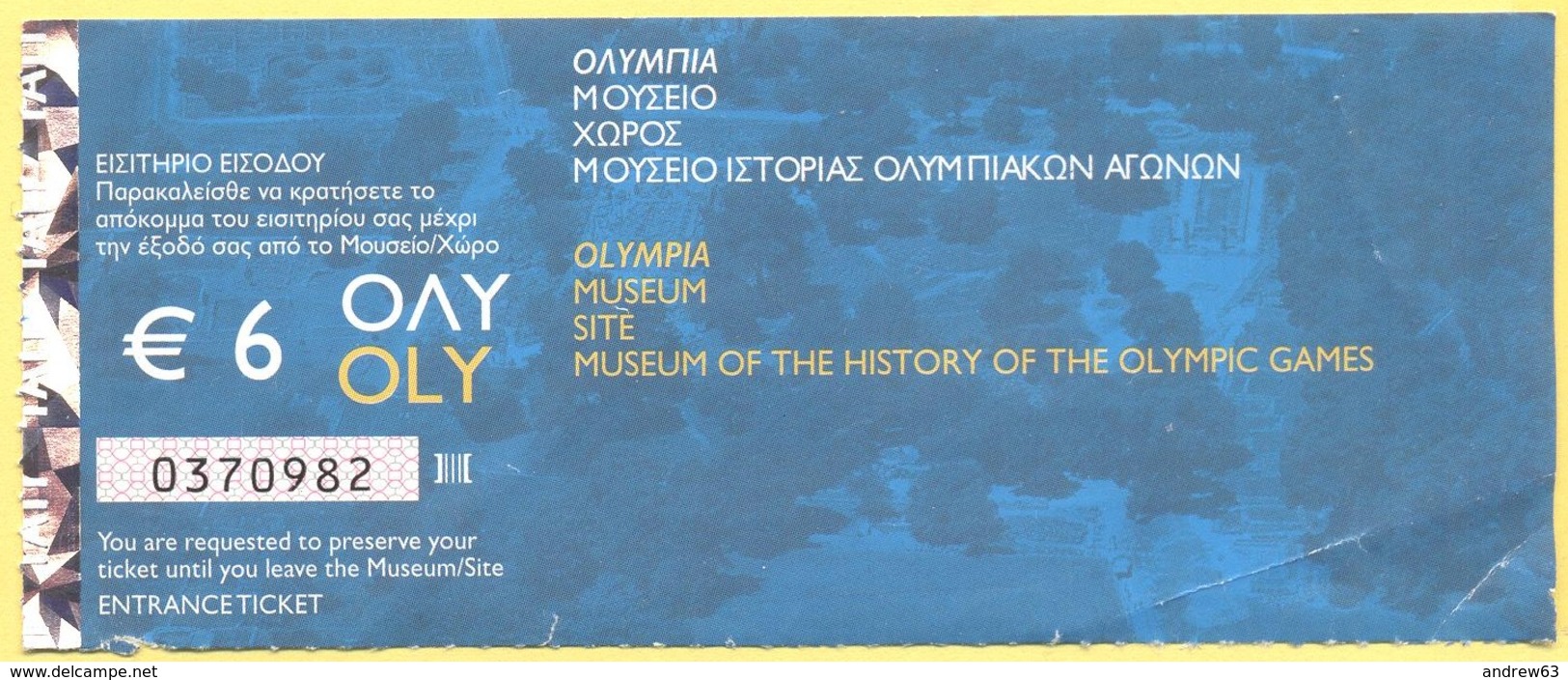 GRECIA - GREECE - GRECE - GRIECHENLAND - OLYMPIA - MUSEUM - SITE - MUSEUM OF THE HISTORY OF THE OLYMPIC GAMES - Bigliett - Toegangskaarten