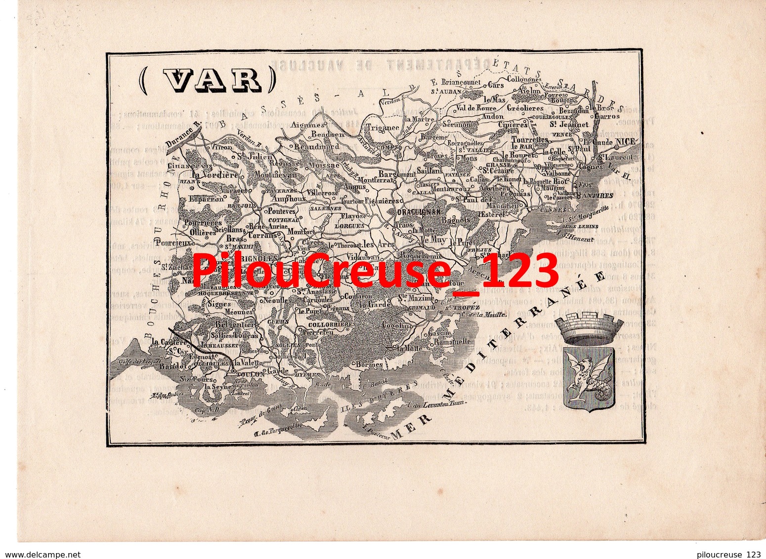 83 VAR - Carte Authentique Tourfaut 1865 Planche 17x24 Cm - - Cartes Géographiques