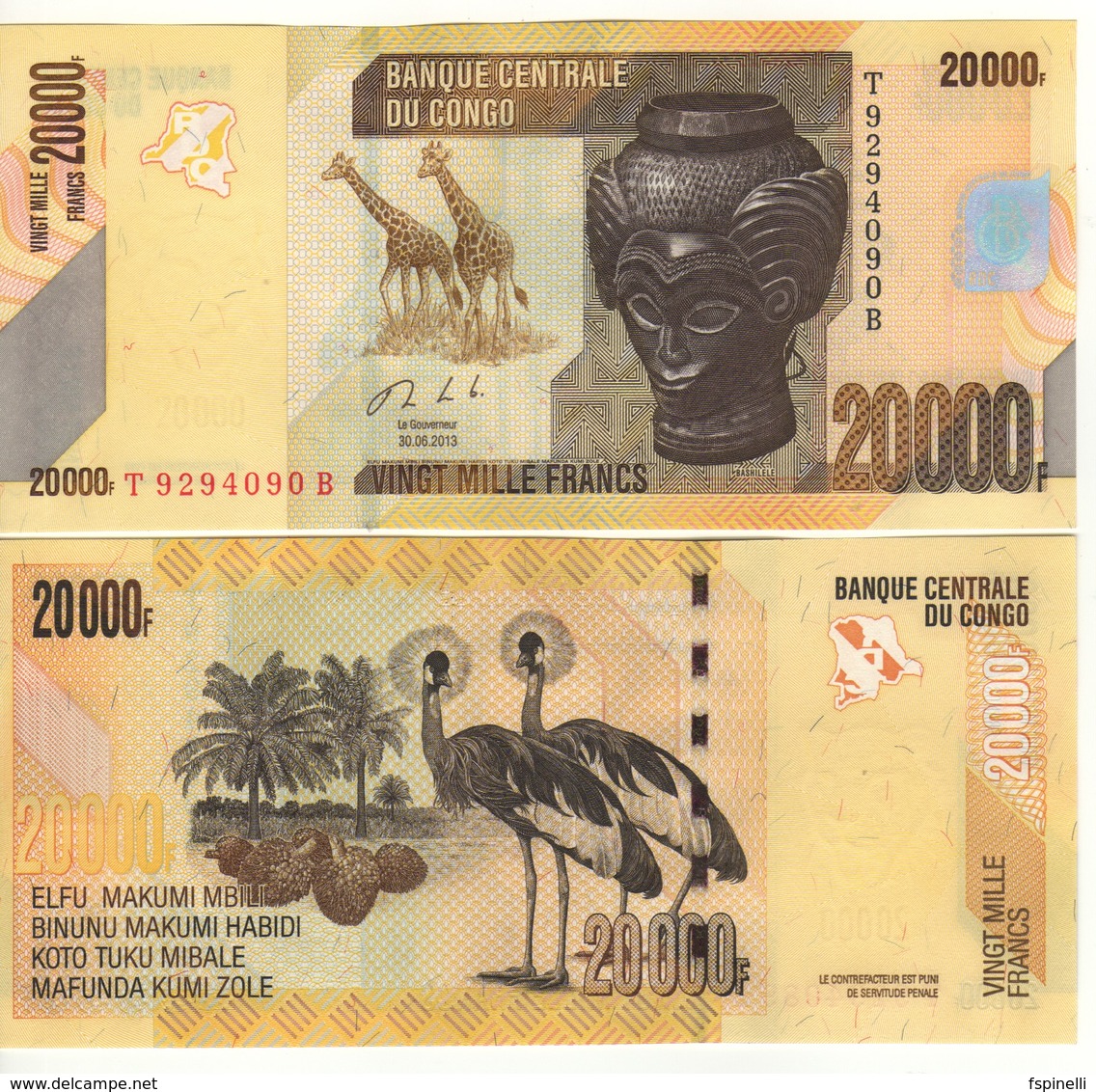 CONGO DEMOCRATIC Republic  20'000 Francs P104b  2013   UNC - République Démocratique Du Congo & Zaïre