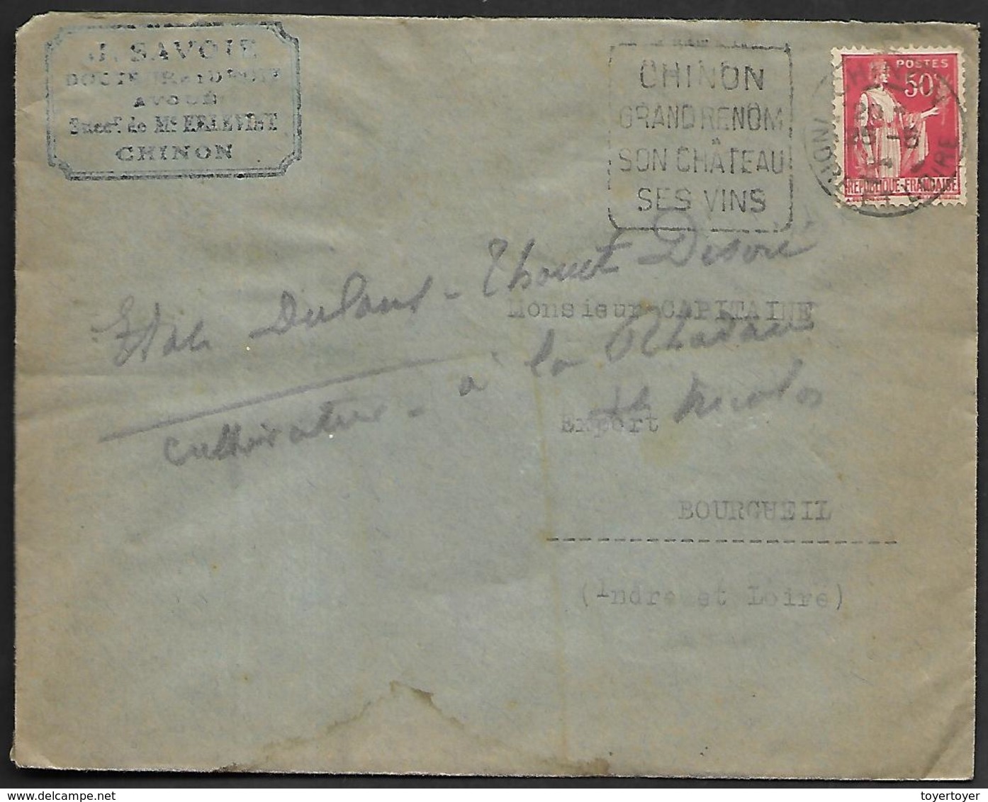 LF C31  Enveloppe De 1934 De Chinon (37) Timbre N°283 Dagain - 1921-1960: Période Moderne